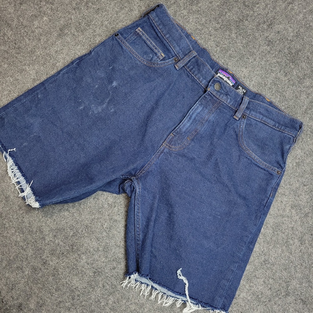 Patagonia Shorts Mens 34 Blue Denim Streetwear Casual Frayed Hem Cut Offs